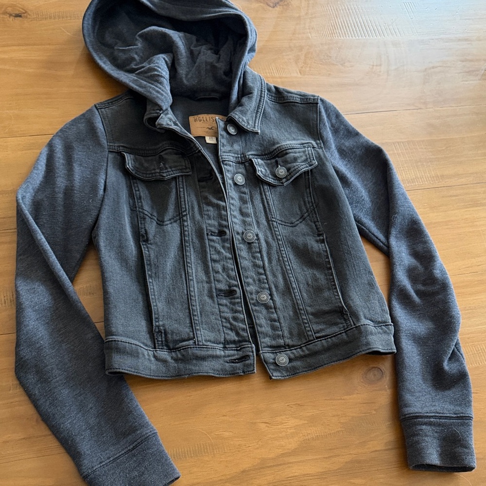 Hollister Charcoal Hooded Denim Jacket